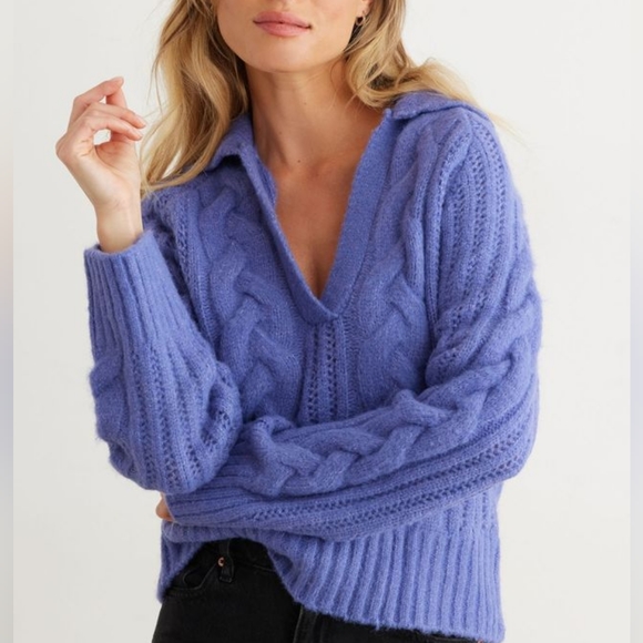 Dynamite Sweaters - DYNAMITE NEW WITH TAG CABLE KNIT DEEP V-NECK POLO COLLAR SWEATER